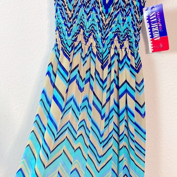 American Fashion Jr.Miss S/M Boho Chevron Print Aqua Sundress - Picture 4 of 7